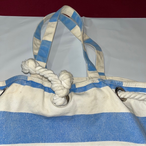 Barnes and Noble BLUE Stripe Canvas book BAG BEACH TOTE. yellow STAR, 19” X 13” - Picture 2 of 15